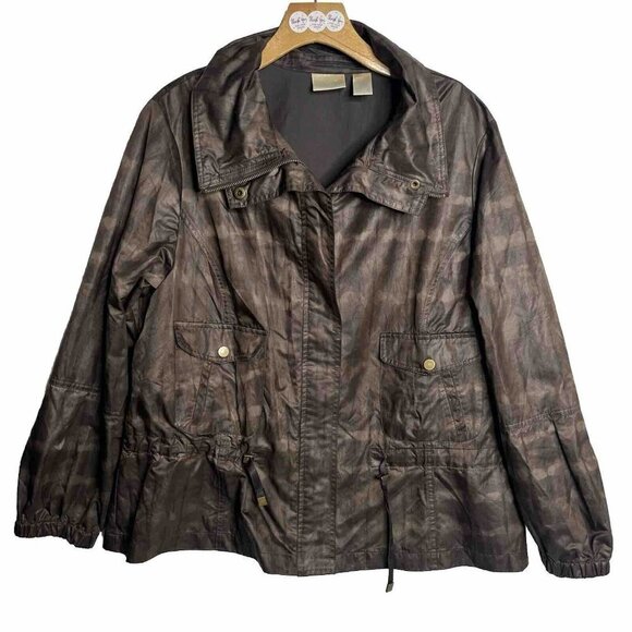 Zenergy by Chicos 3 Mottled Bronze Brown Zip Snap Pockets Cinch Waist Jacket-XL - Picture 1 of 14